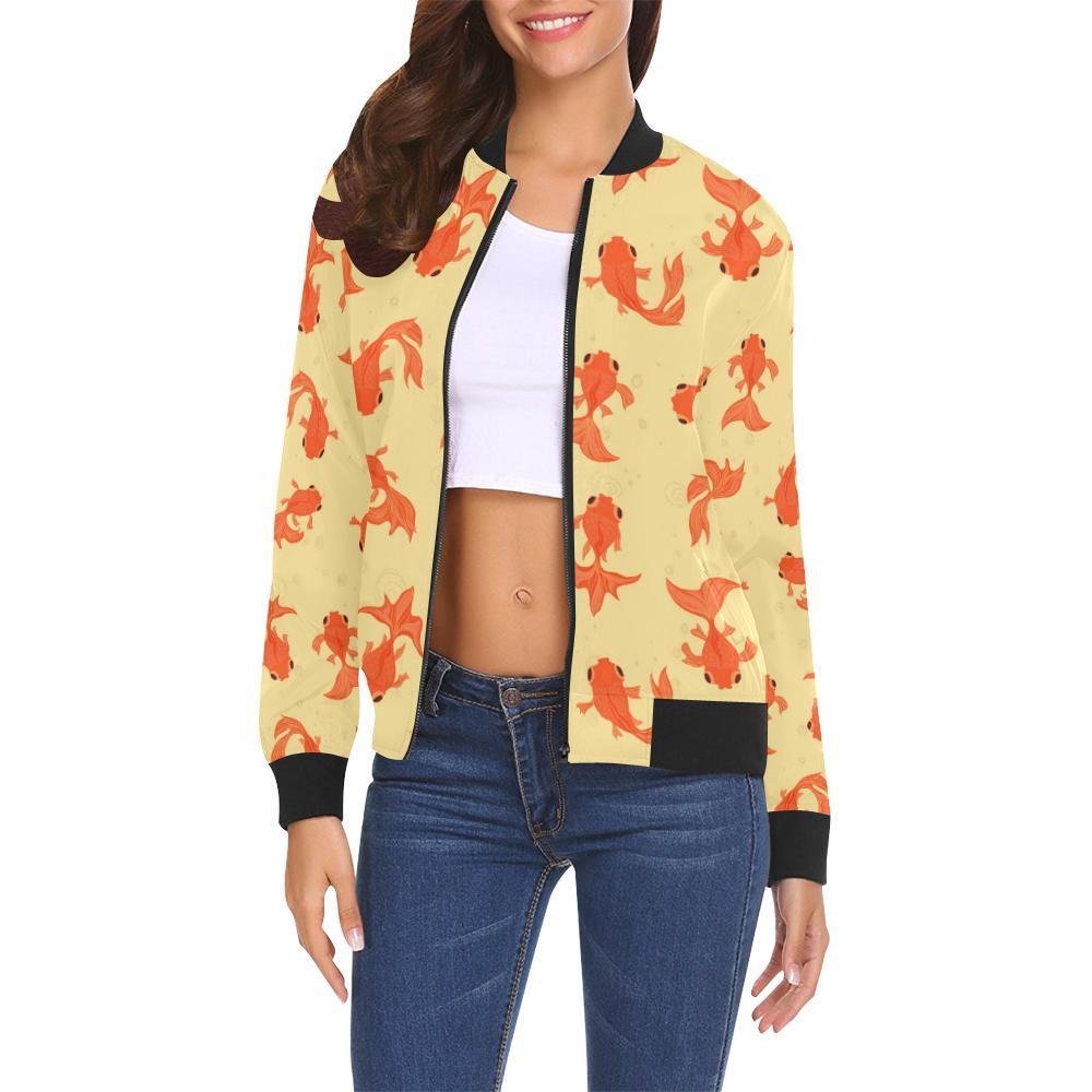 Goldfish Pattern Print Women Casual Bomber Jacket-grizzshop