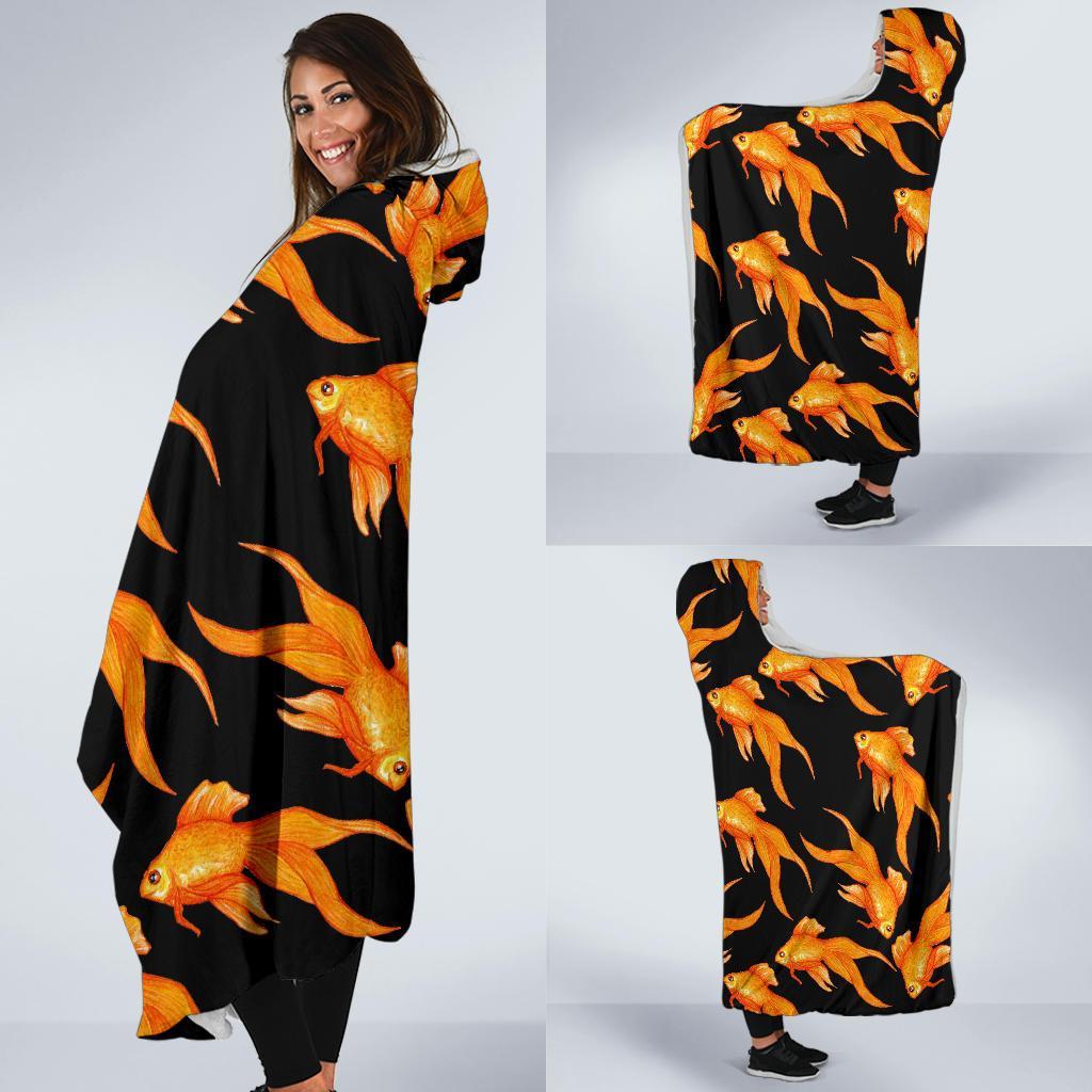 Goldfish Print Pattern Hooded Blanket-grizzshop