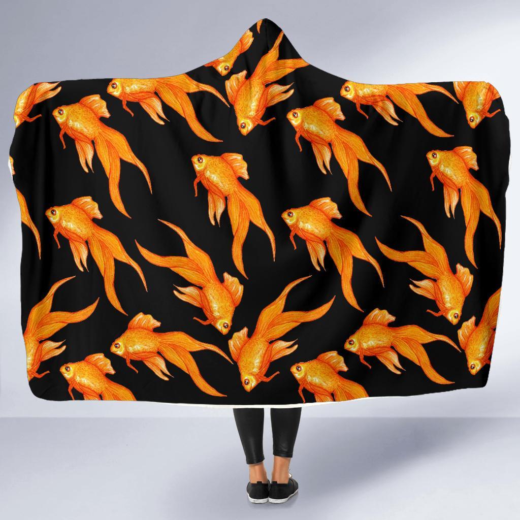 Goldfish Print Pattern Hooded Blanket-grizzshop
