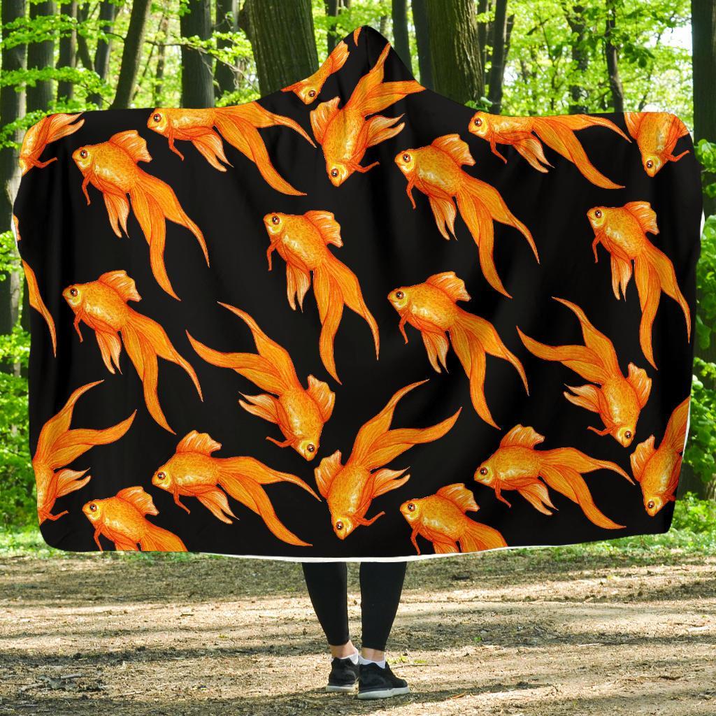 Goldfish Print Pattern Hooded Blanket-grizzshop
