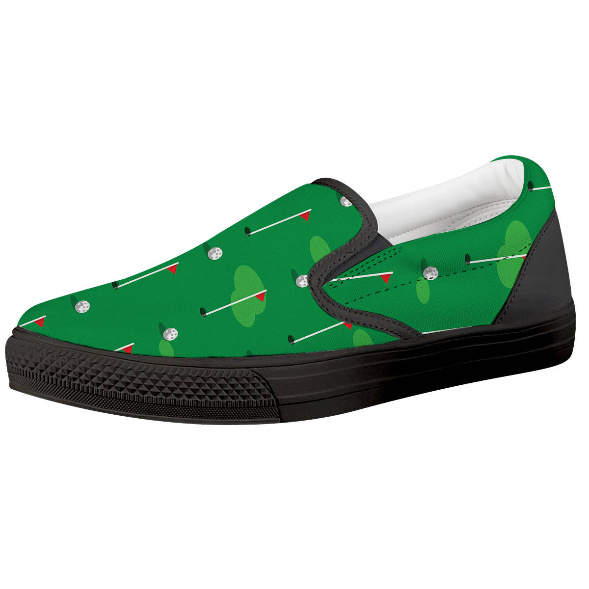 Golf Ball Green Print Pattern Black Slip On Shoes-grizzshop