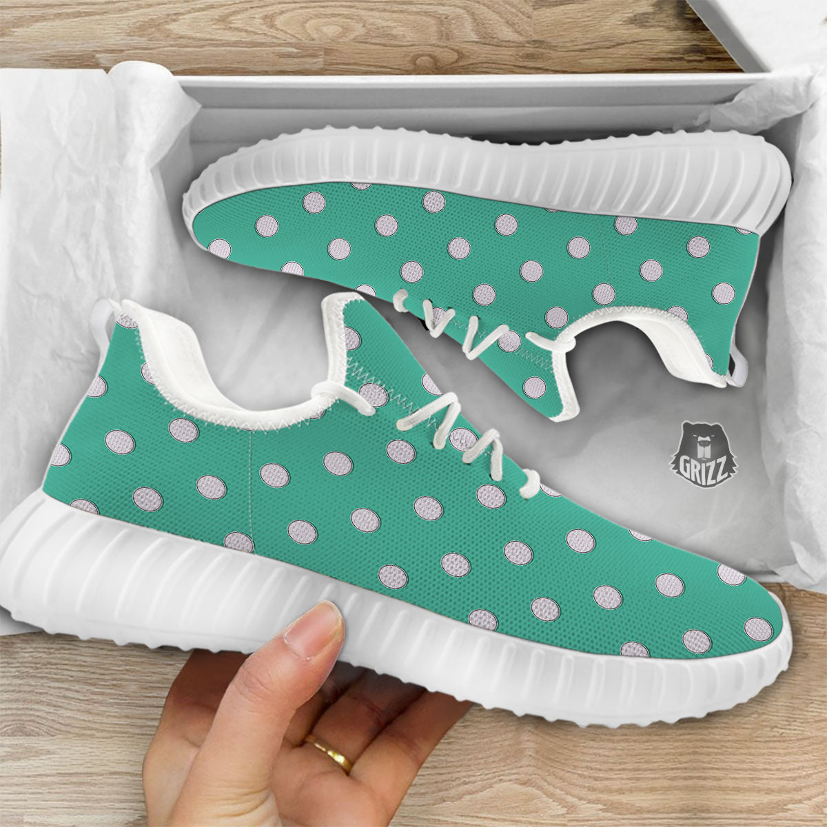 Golf Ball Print Pattern White Walking Shoes-grizzshop