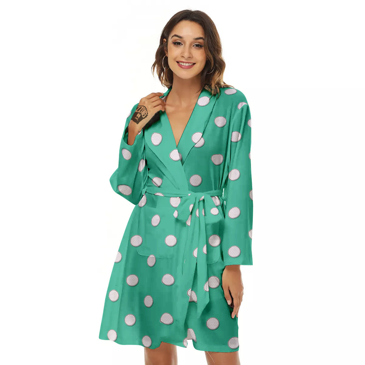 Golf Ball Print Pattern Women's Robe-grizzshop