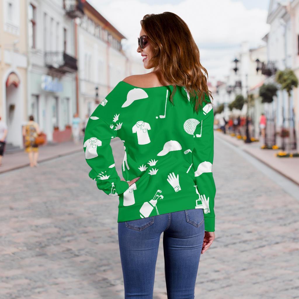 Golf Green Pattern Print Women Off Shoulder Sweatshirt-grizzshop