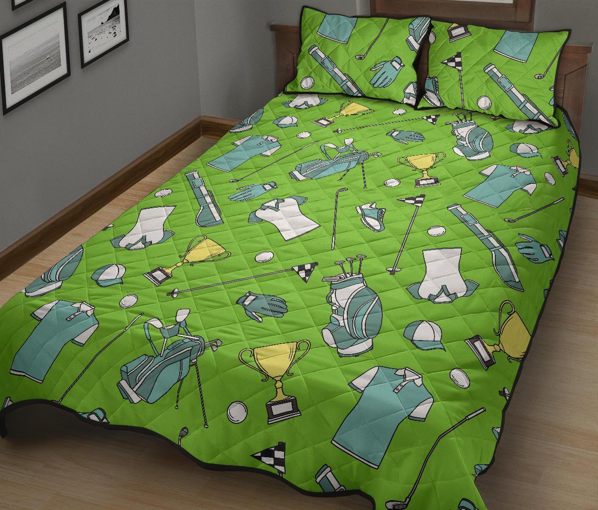 Golf Green Print Pattern Bed Set Quilt-grizzshop