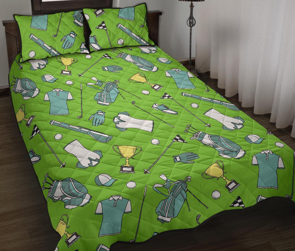 Golf Green Print Pattern Bed Set Quilt-grizzshop