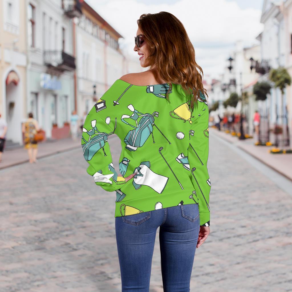 Golf Green Print Pattern Women Off Shoulder Sweatshirt-grizzshop