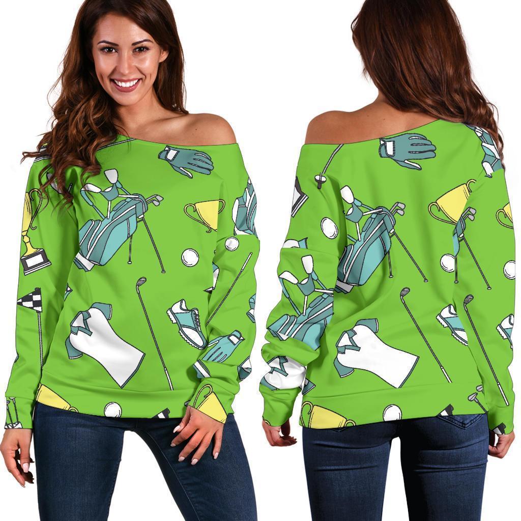 Golf Green Print Pattern Women Off Shoulder Sweatshirt-grizzshop