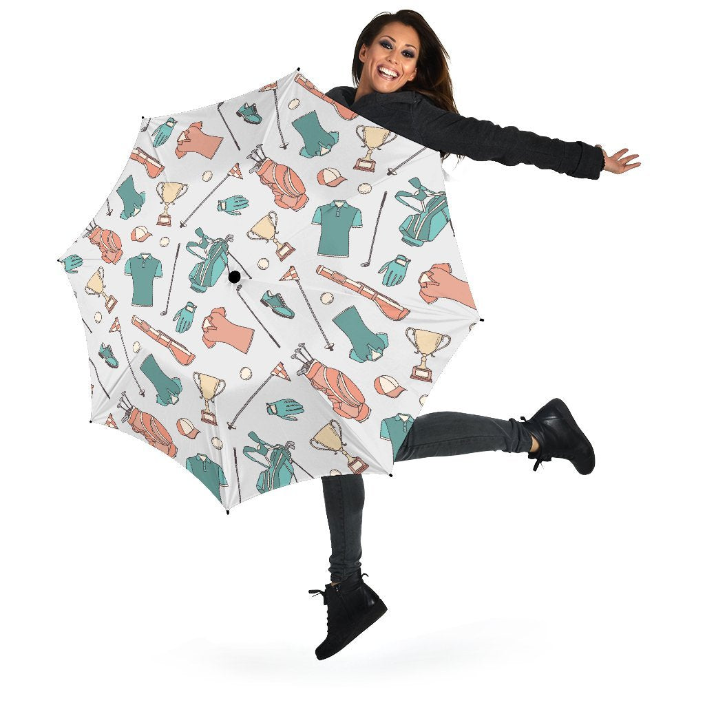 Golf Pattern Print Automatic Foldable Umbrella-grizzshop