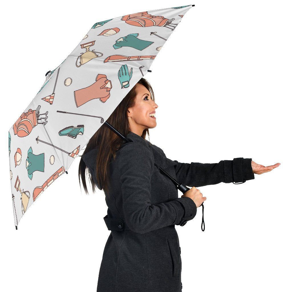 Golf Pattern Print Automatic Foldable Umbrella-grizzshop
