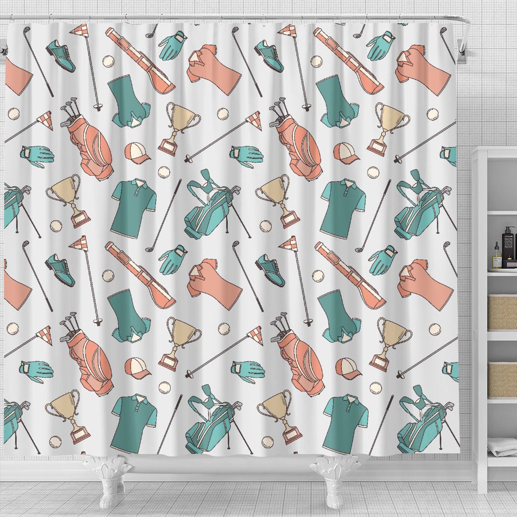 Golf Pattern Print Bathroom Shower Curtain-grizzshop