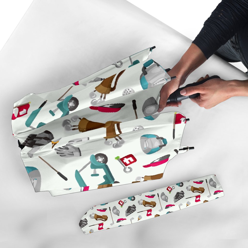 Golf Print Pattern Automatic Foldable Umbrella-grizzshop
