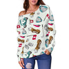 Golf Print Pattern Women Off Shoulder Sweatshirt-grizzshop