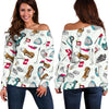 Golf Print Pattern Women Off Shoulder Sweatshirt-grizzshop