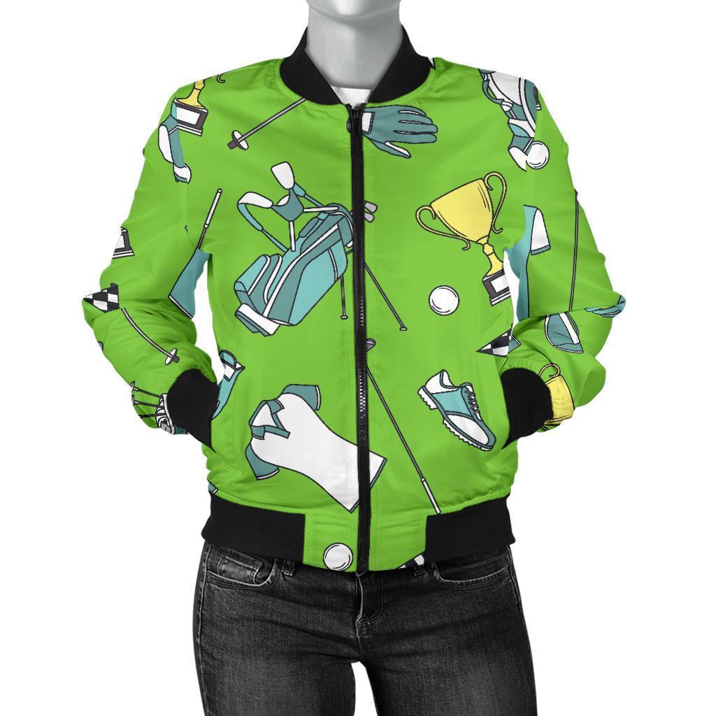 Golf Green Print Pattern Women Casual Bomber Jacket-grizzshop