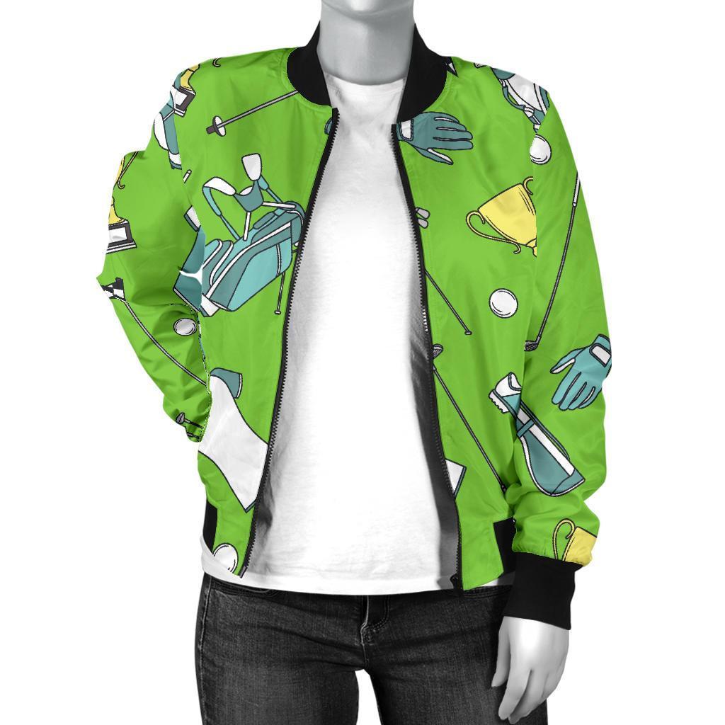 Golf Green Print Pattern Women Casual Bomber Jacket-grizzshop