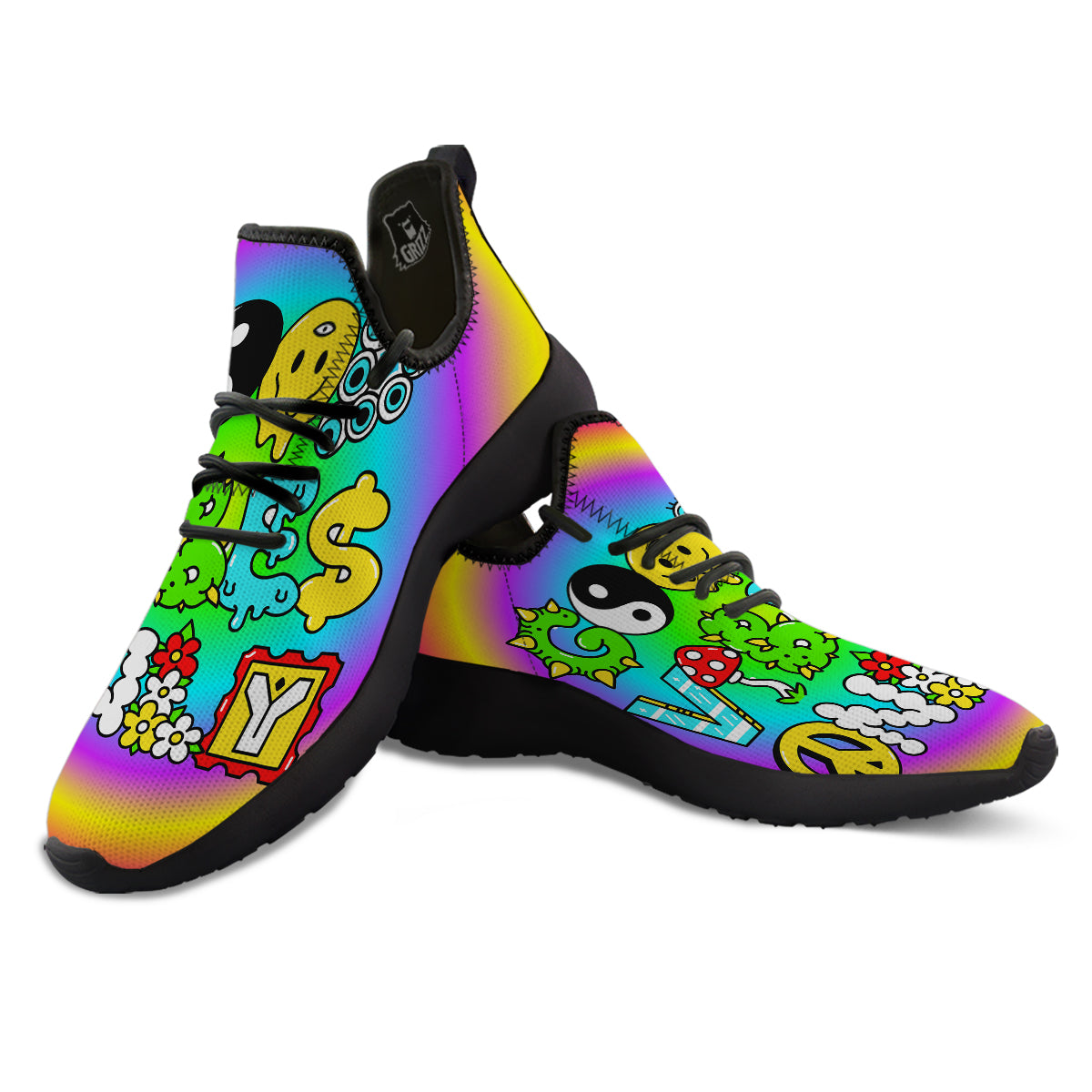 Good Vibes Only Quote Trippy Psychedelic Print Black Athletic Shoes-grizzshop