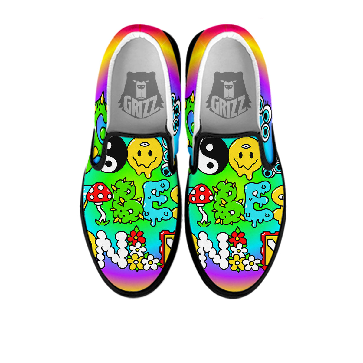 Good Vibes Only Quote Trippy Psychedelic Print Black Slip On Shoes-grizzshop