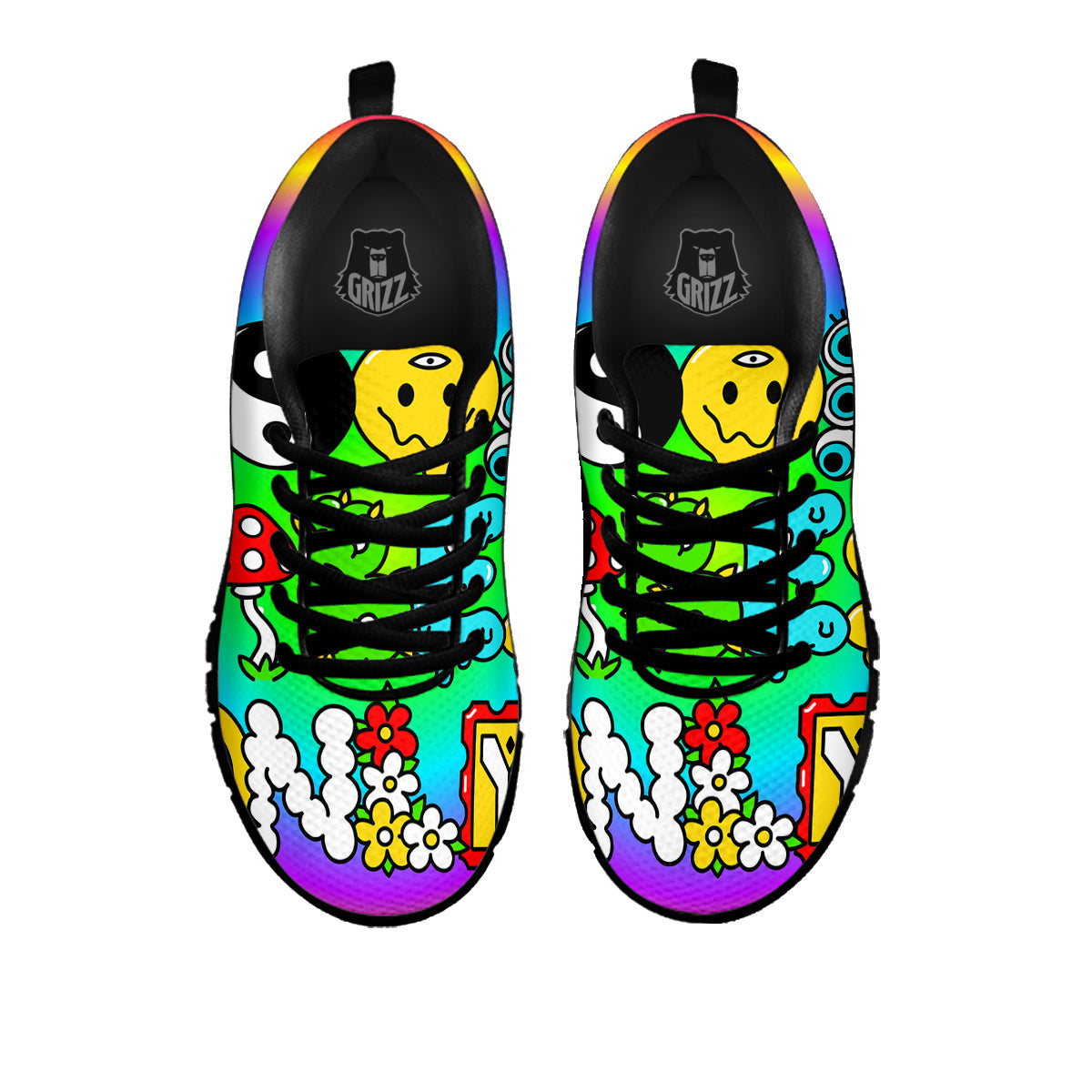 Good Vibes Only Quote Trippy Psychedelic Print Black Sneaker-grizzshop