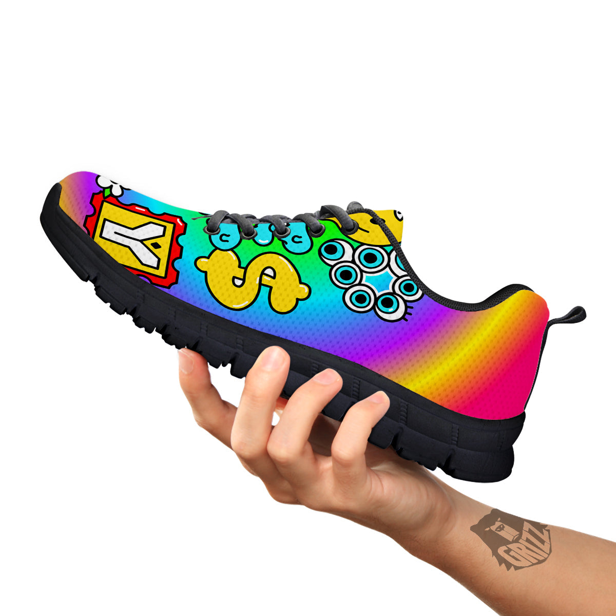 Good Vibes Only Quote Trippy Psychedelic Print Black Sneaker-grizzshop