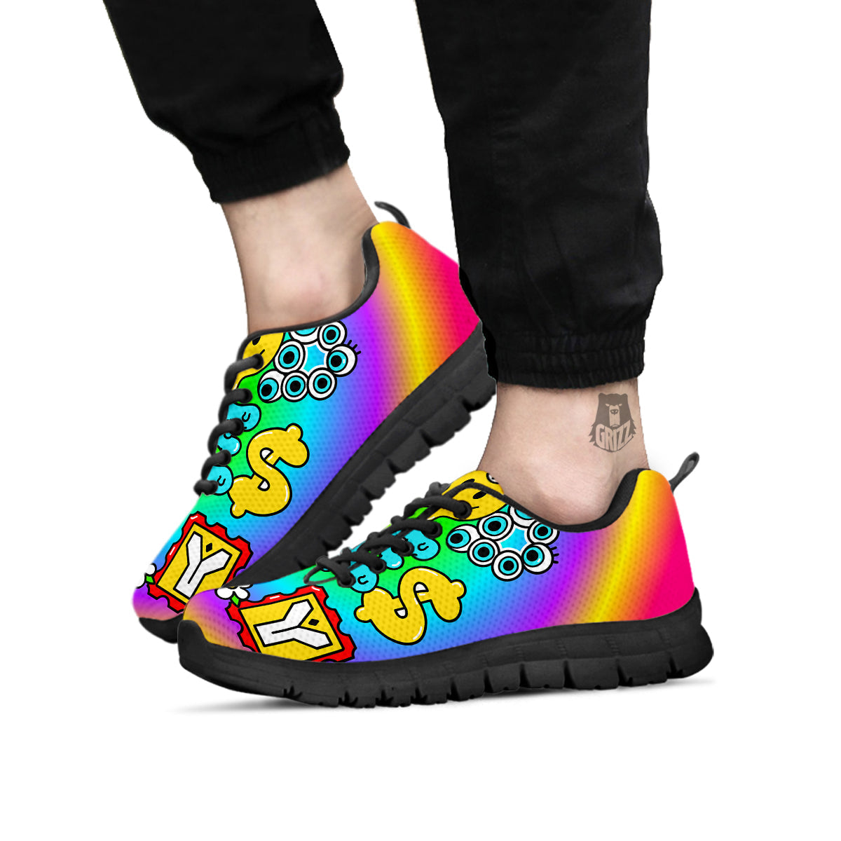 Good Vibes Only Quote Trippy Psychedelic Print Black Sneaker-grizzshop