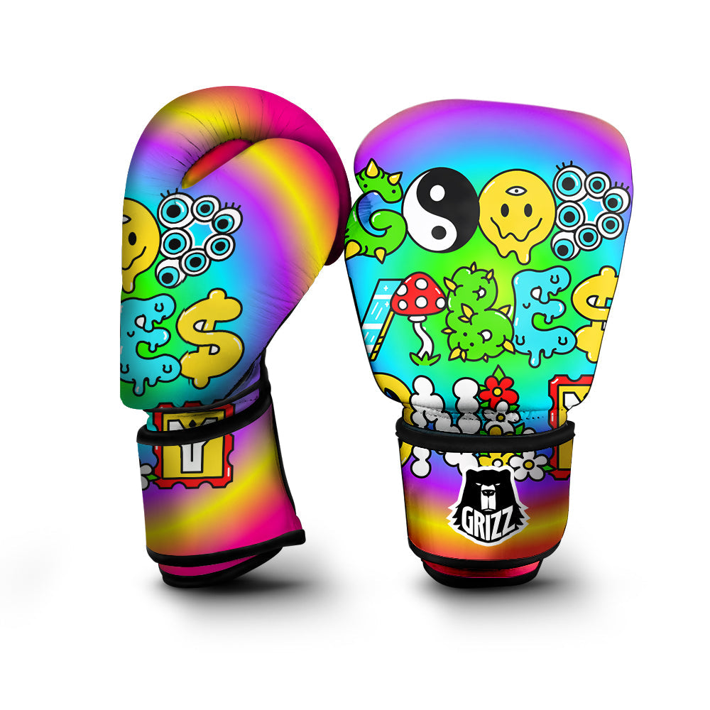 Good Vibes Only Quote Trippy Psychedelic Print Boxing Gloves-grizzshop