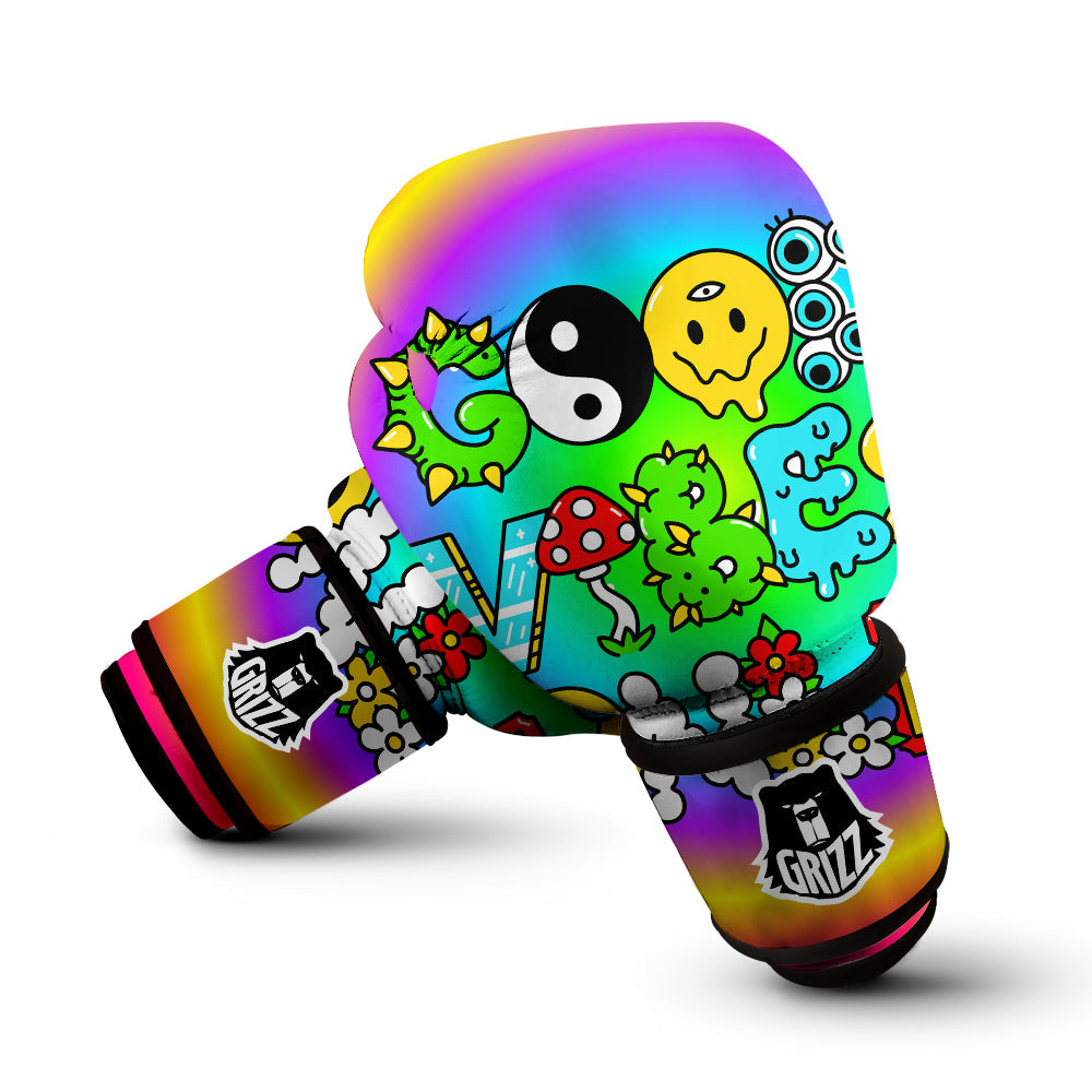 Good Vibes Only Quote Trippy Psychedelic Print Boxing Gloves-grizzshop