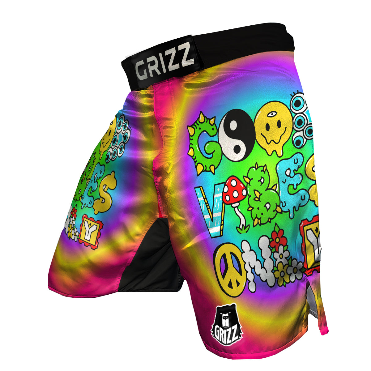 Good Vibes Only Quote Trippy Psychedelic Print MMA Shorts-grizzshop