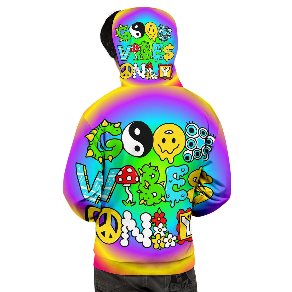 Good Vibes Only Quote Trippy Psychedelic Print Men's Hoodie-grizzshop