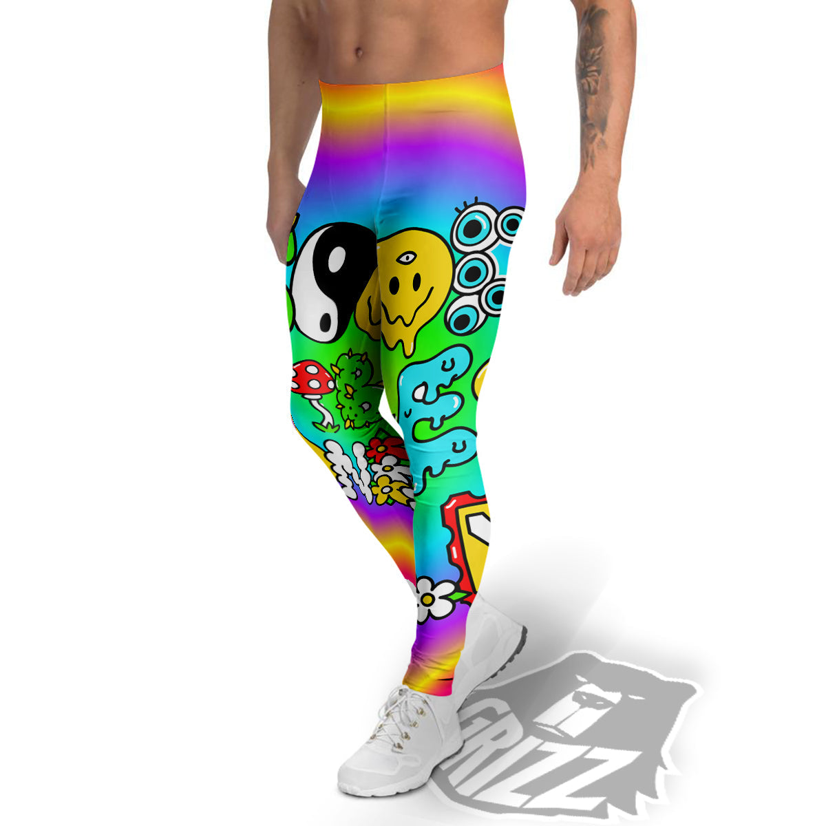 Good Vibes Only Quote Trippy Psychedelic Print Men's Leggings-grizzshop