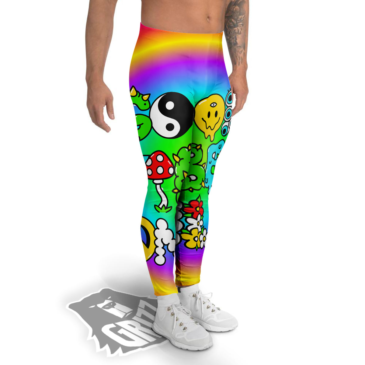 Good Vibes Only Quote Trippy Psychedelic Print Men's Leggings-grizzshop