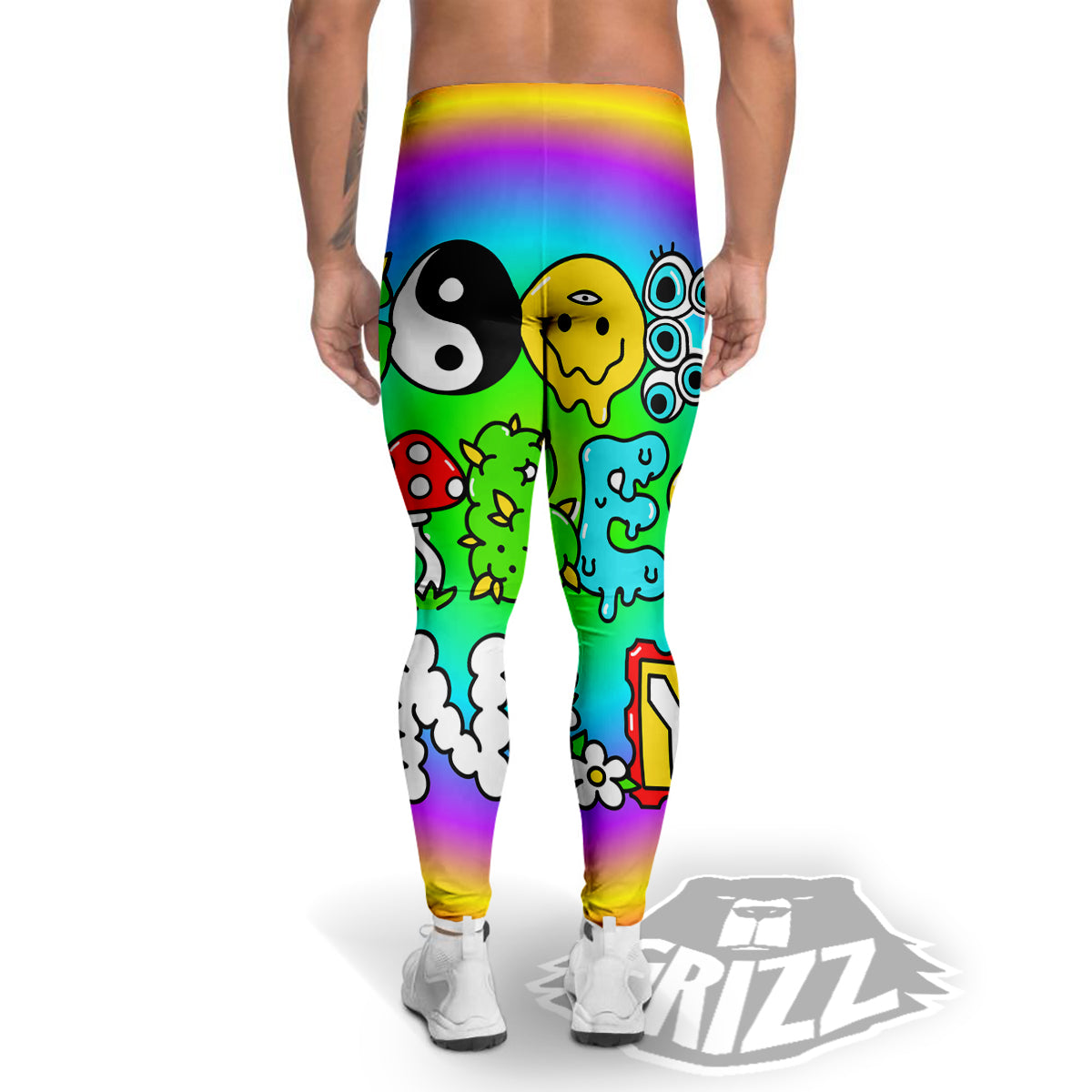 Good Vibes Only Quote Trippy Psychedelic Print Men's Leggings-grizzshop