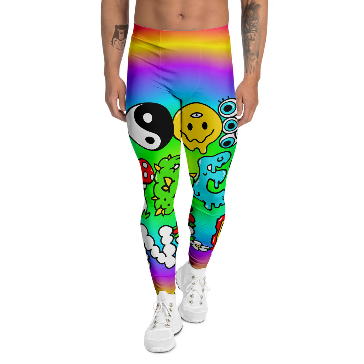 Good Vibes Only Quote Trippy Psychedelic Print Men's Leggings-grizzshop