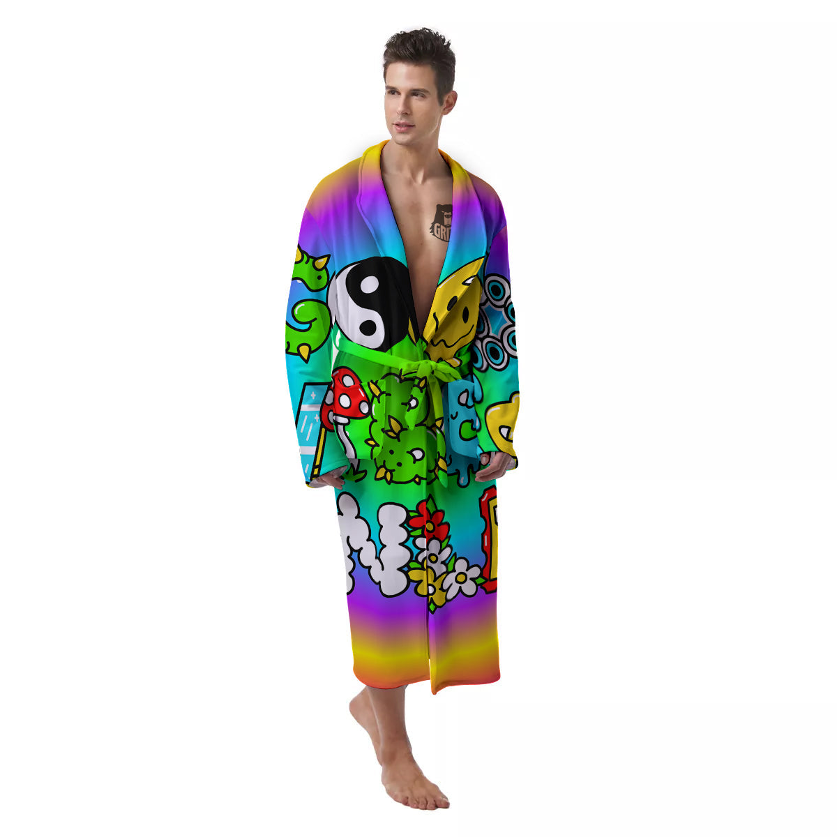 Good Vibes Only Quote Trippy Psychedelic Print Men's Robe-grizzshop