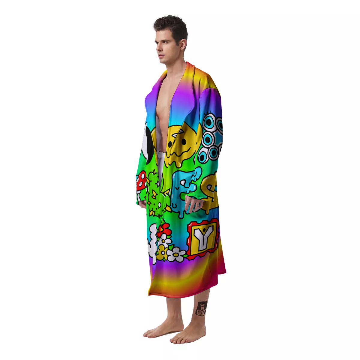 Good Vibes Only Quote Trippy Psychedelic Print Men's Robe-grizzshop