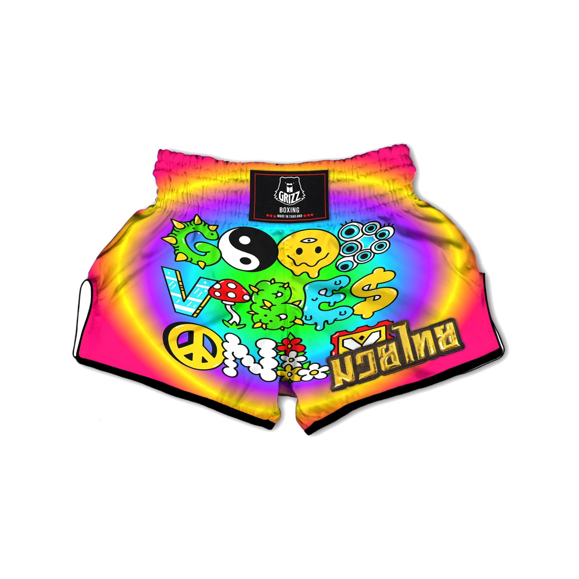 Good Vibes Only Quote Trippy Psychedelic Print Muay Thai Boxing Shorts-grizzshop