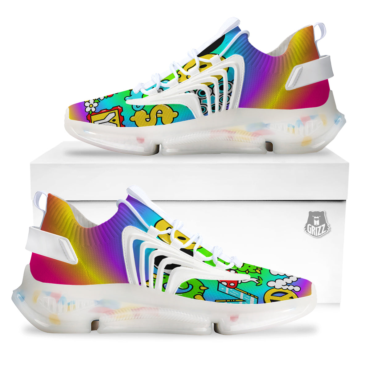 Good Vibes Only Quote Trippy Psychedelic Print White Gym Shoes-grizzshop