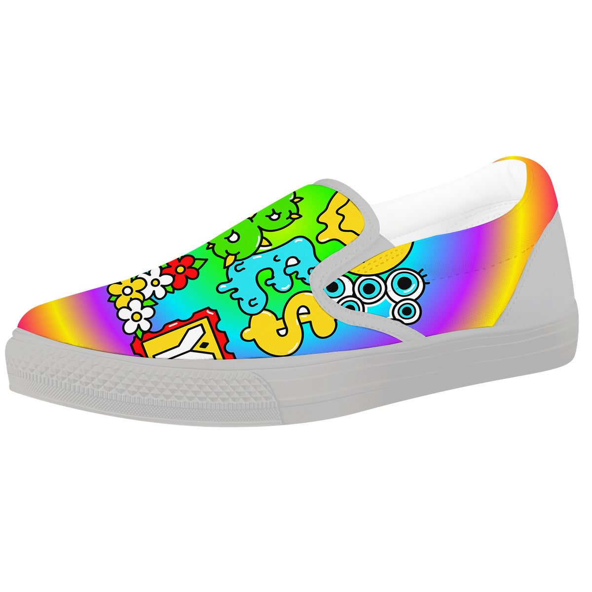 Good Vibes Only Quote Trippy Psychedelic Print White Slip On Shoes-grizzshop