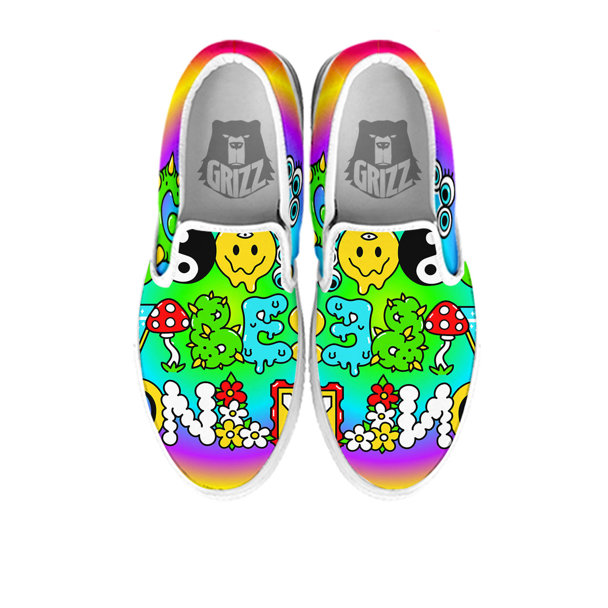 Good Vibes Only Quote Trippy Psychedelic Print White Slip On Shoes-grizzshop