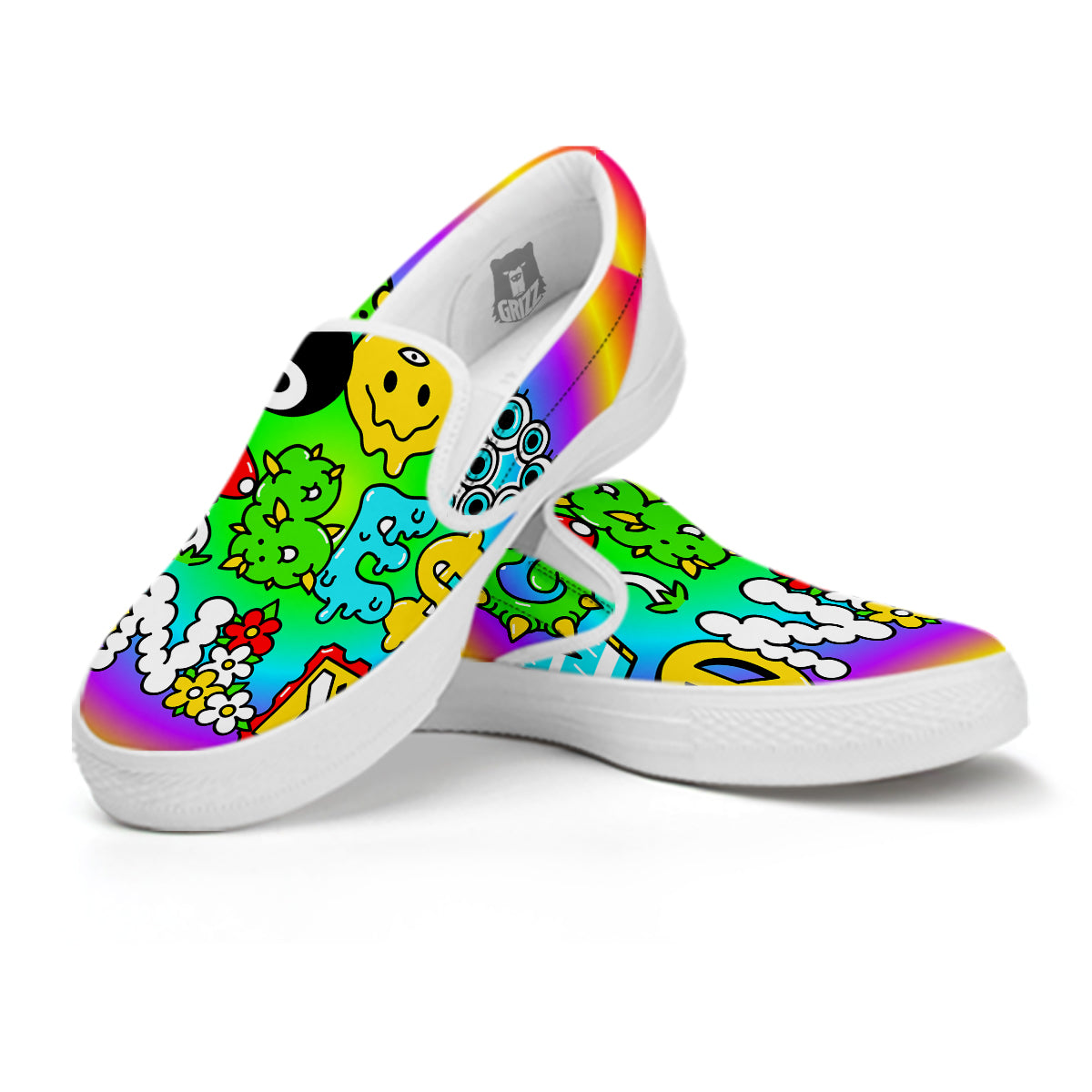 Good Vibes Only Quote Trippy Psychedelic Print White Slip On Shoes-grizzshop