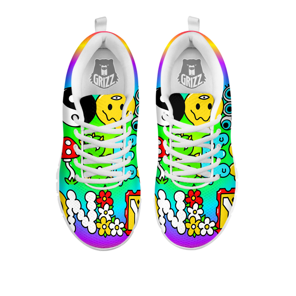 Good Vibes Only Quote Trippy Psychedelic Print White Sneaker-grizzshop