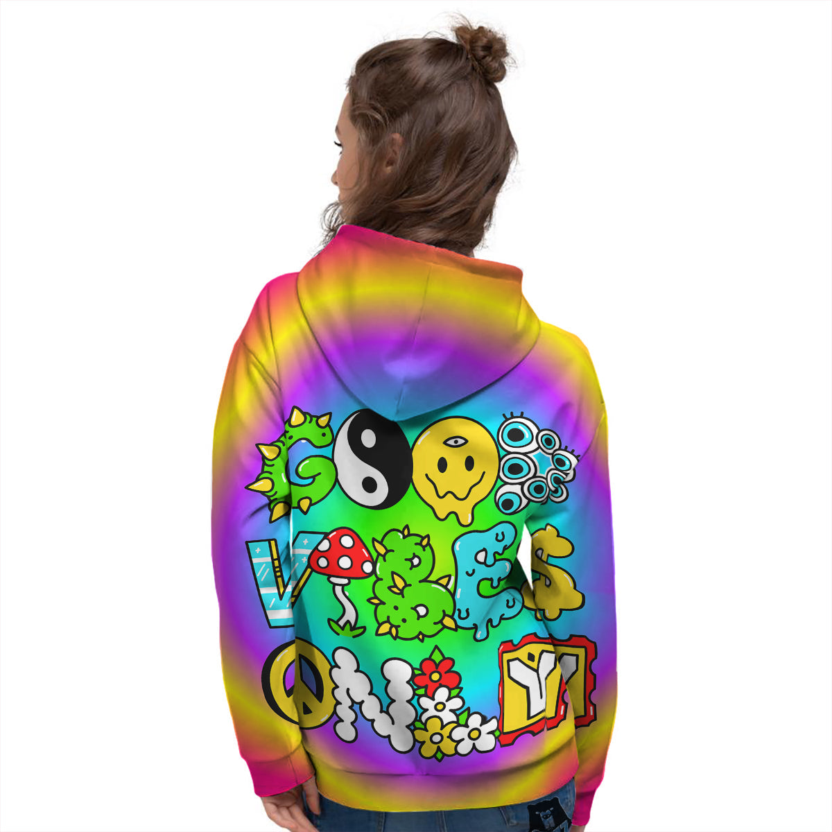 Good Vibes Only Quote Trippy Psychedelic Print Women's Hoodie-grizzshop