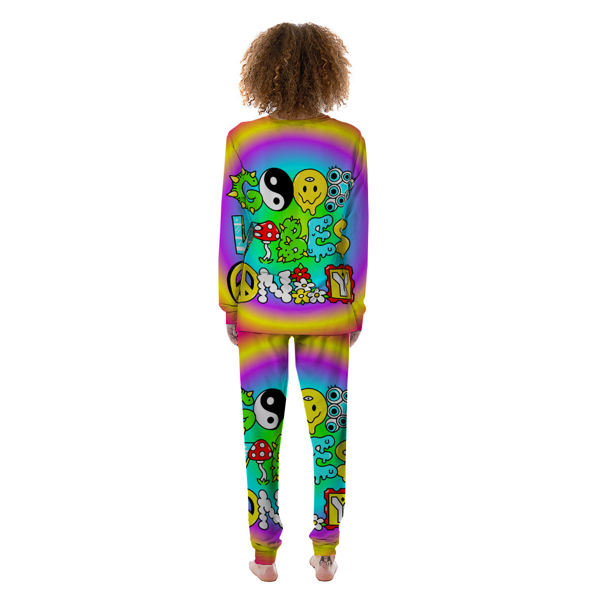 Good Vibes Only Quote Trippy Psychedelic Print Women's Pajamas-grizzshop