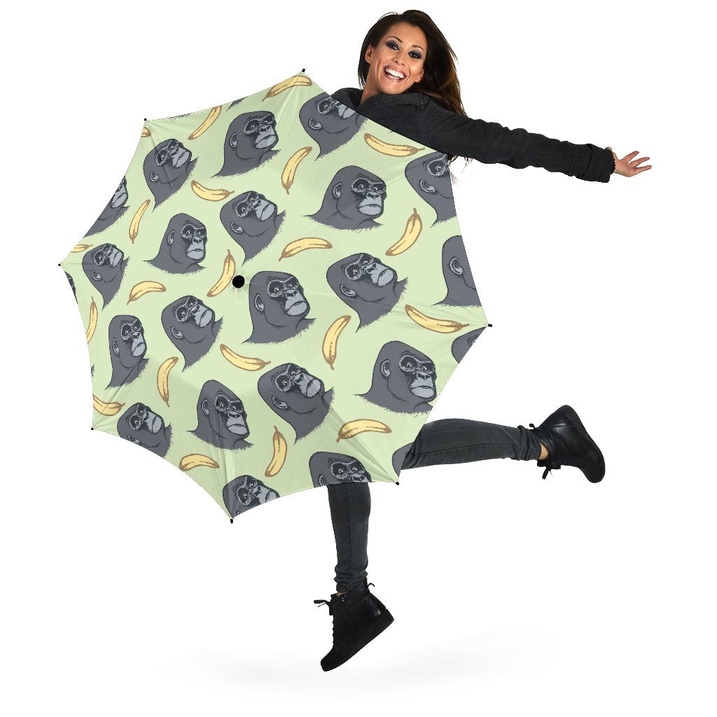 Gorilla Banana Pattern Print Automatic Foldable Umbrella-grizzshop