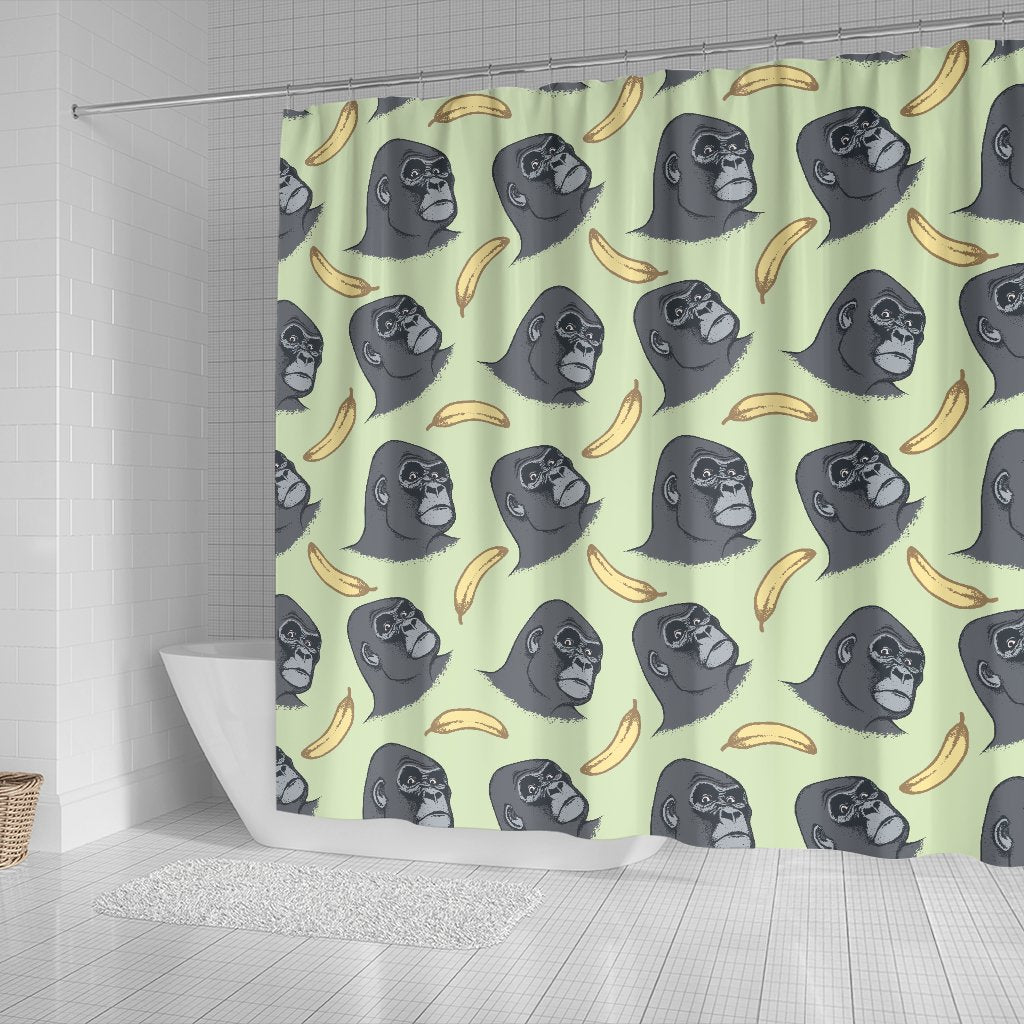 Gorilla Banana Pattern Print Bathroom Shower Curtain-grizzshop