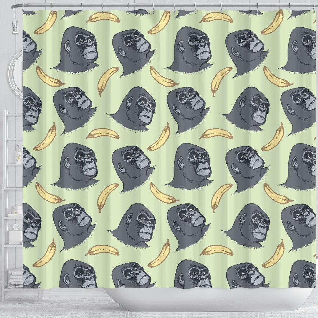 Gorilla Banana Pattern Print Bathroom Shower Curtain-grizzshop