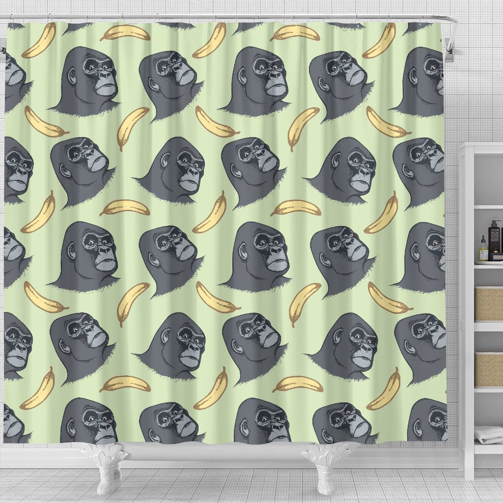 Gorilla Banana Pattern Print Bathroom Shower Curtain-grizzshop