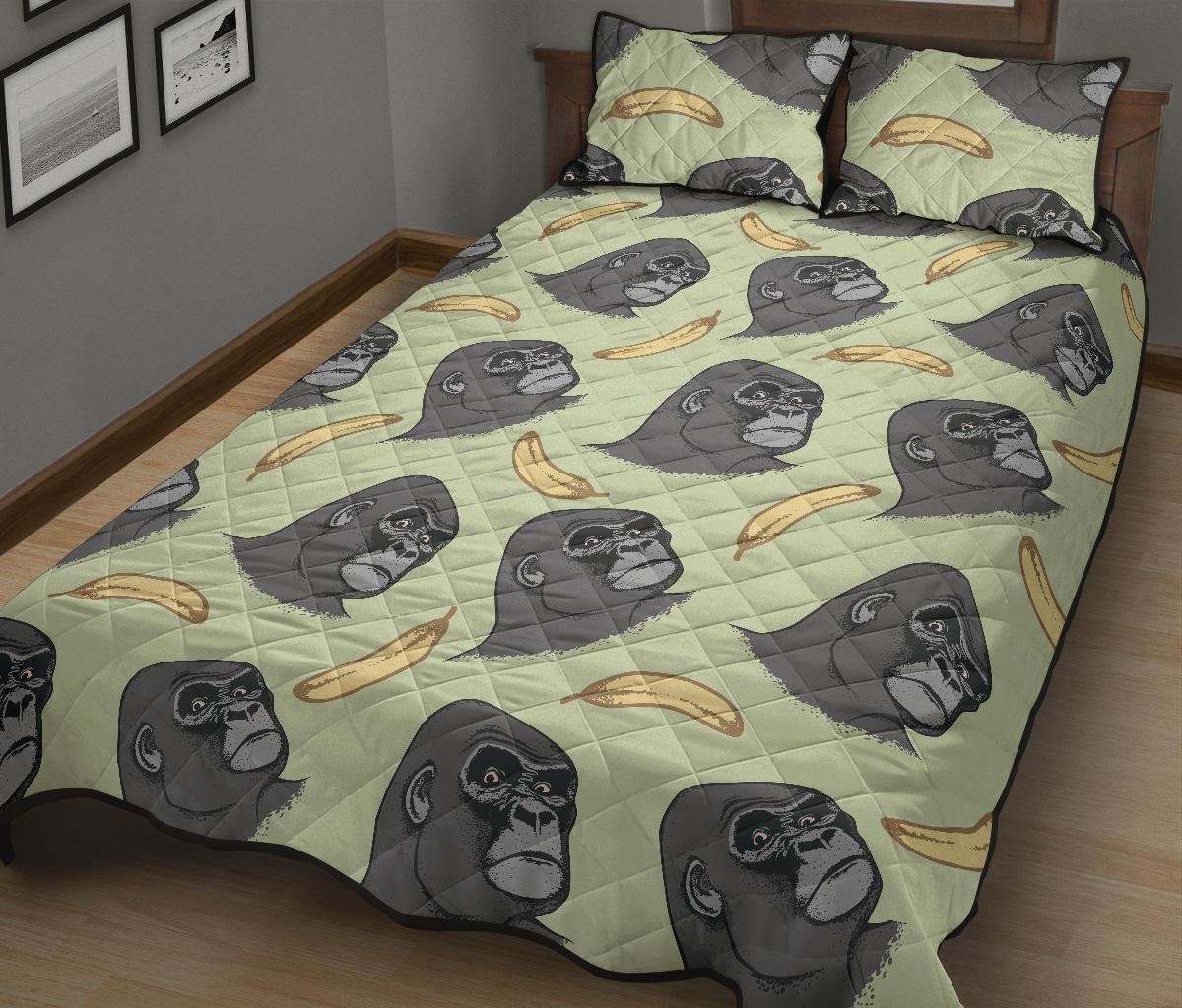 Gorilla Banana Pattern Print Bed Set Quilt-grizzshop