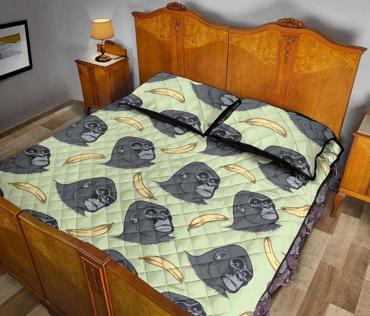 Gorilla Banana Pattern Print Bed Set Quilt-grizzshop