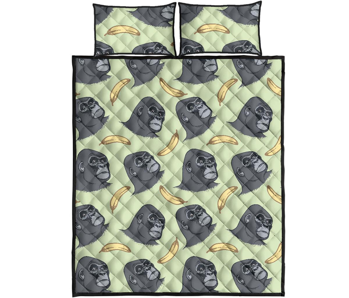 Gorilla Banana Pattern Print Bed Set Quilt-grizzshop